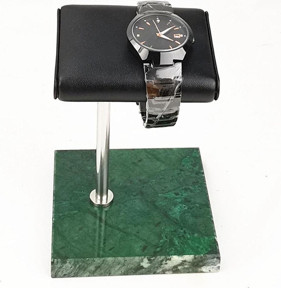 2pcs Green Marble Base & PU Watch Holder Stand Placement For Display