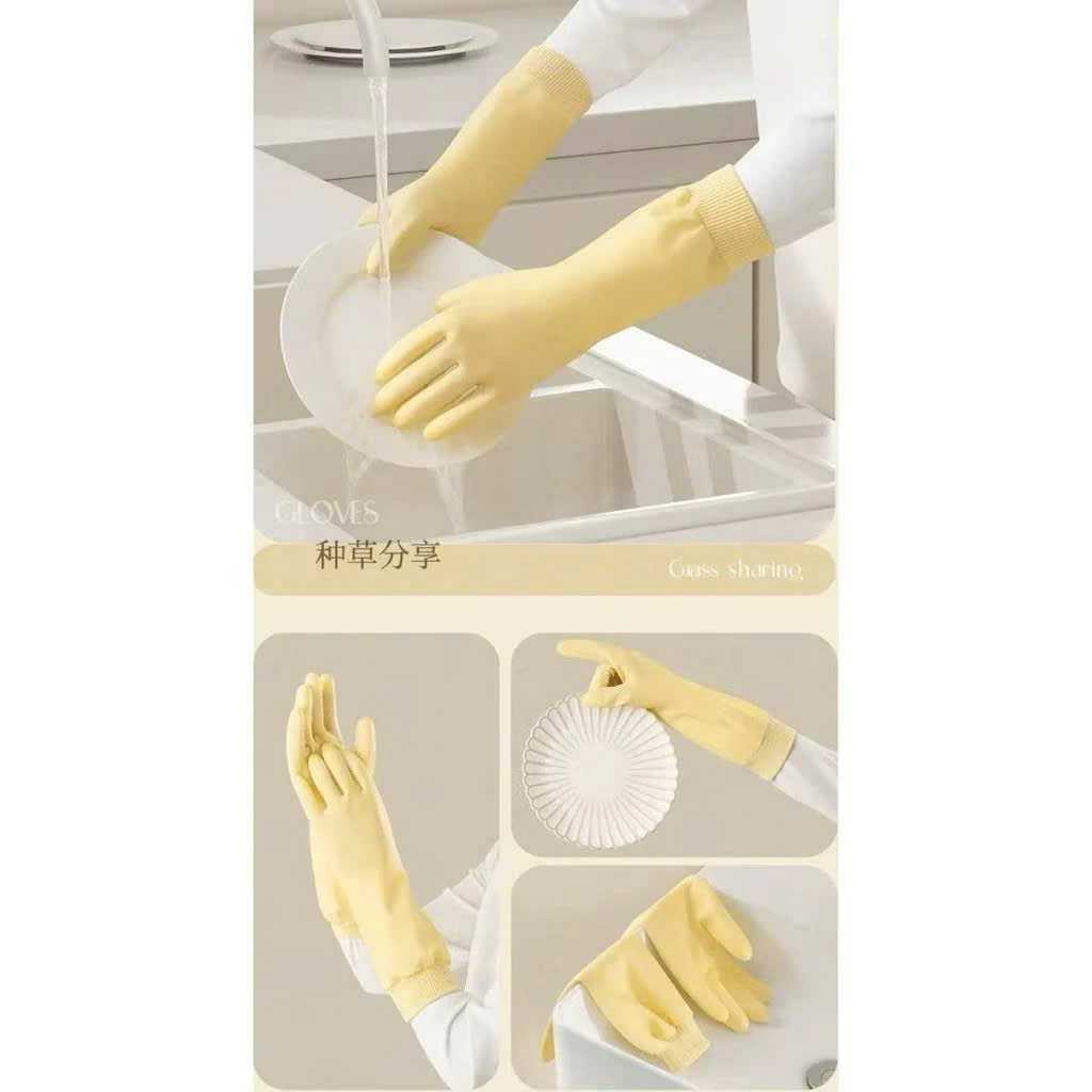 Găng Tay Cao Su Lót Nỉ Dài 33cm – Chống Thấm Nước, Bo Chun Chống Trơn Trượt, Giữ Ấm - Găng Tay Rửa Bát, Dọn Dẹp, Bảo Vệ Tay- Hàng Loại 1-Chất Lượng Cao- Chính Hãng MINIIN