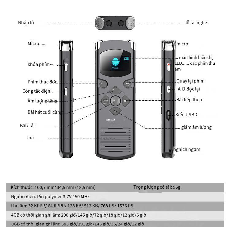 Đảm bảo chất lượng bút ghi âm micro kép ghi âm stereo giảm tiếng ồn mật khẩu tùy chọn cảnh thời gian máy ghi âm 8G