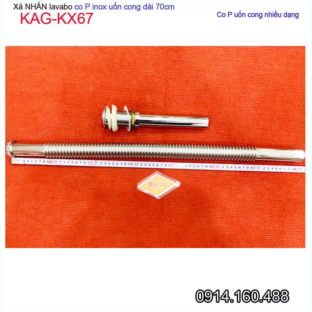 Bộ xả nước chậu rửa mặt KAG-KX67, Xả lavabo ấn tay ống thải co P inox mềm có thể uốn bẻ lắp 100% lavabo treo tường