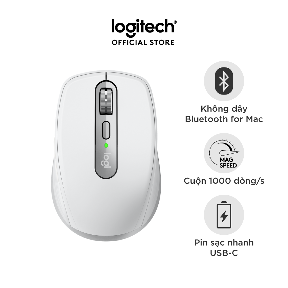Chuột không dây Bluetooth Logitech MX Anywhere 3 for Mac - nhỏ gọn, kết nối 3 thiết bị, cuộn siêu nhanh, sạc nhanh USB-C - Hàng chính hãng
