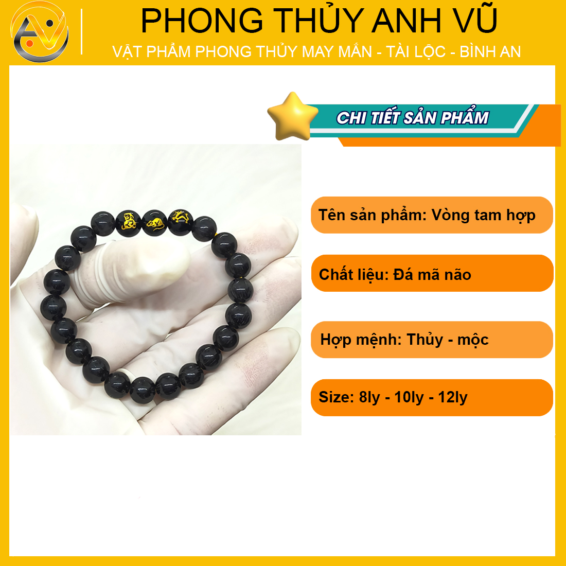 Vòng mã não đen thân tý thìn đã khai quang - size 8 10 12ly - may mắn tài lộc - Vòng Tam Hợp Anh Vũ