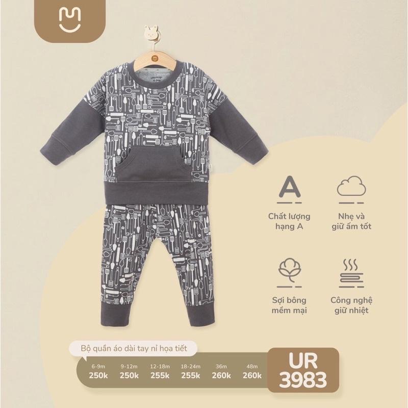 Bộ quan áo nỉ Thu Đông cho bé Ualarogo 6 tháng - 4 tuổi cotton dài tay cổ tròn cúc cài vai
