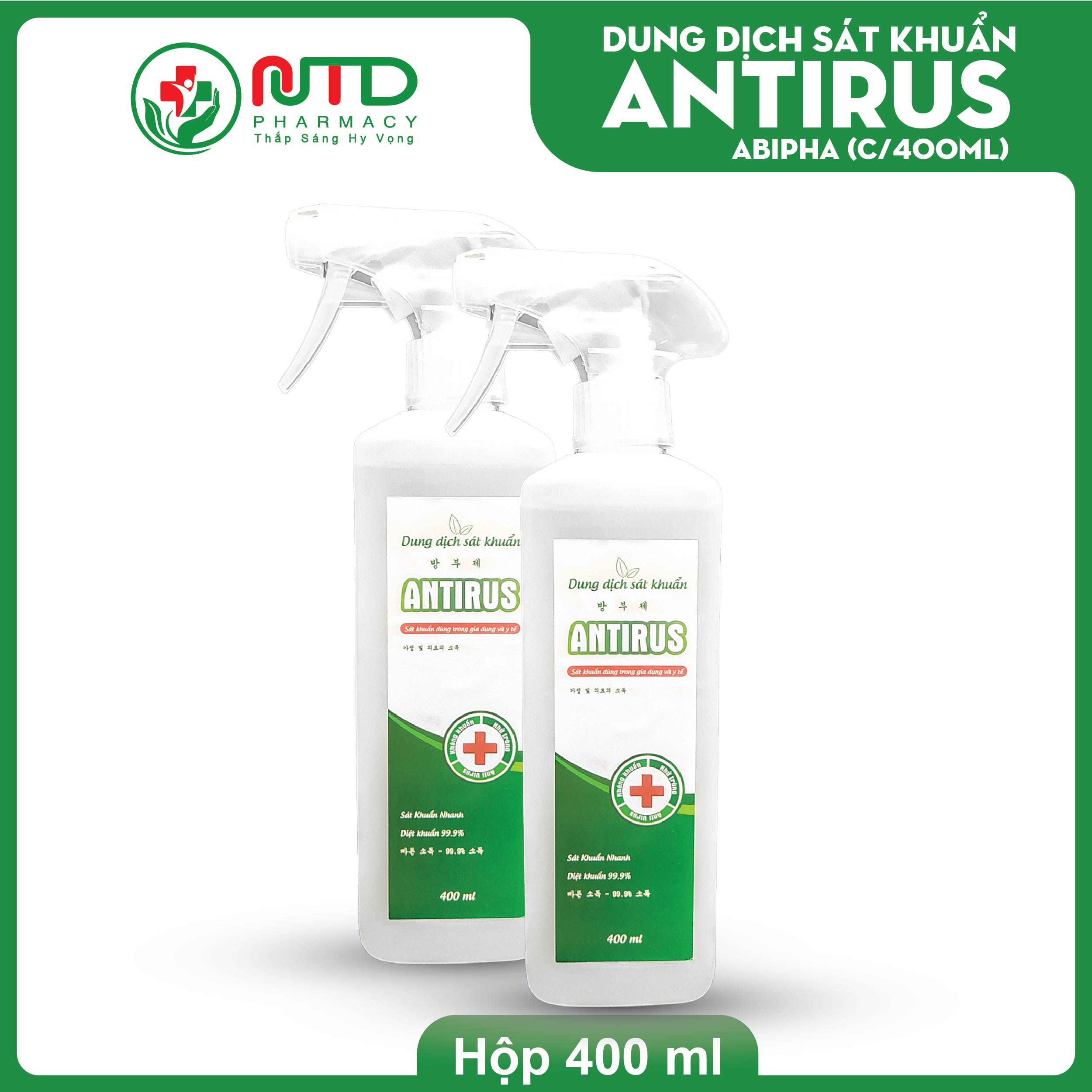 Dung dịch cồn sát khuẩn Antirus hương sả chanh 400 ml