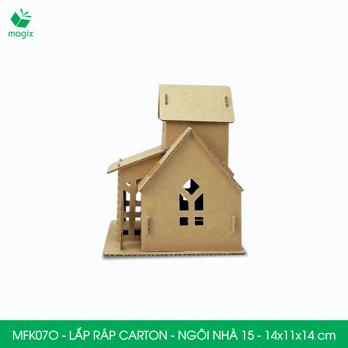MFK07O -14x11x14 cm - Mô hình ngôi nhà lắp ráp từ bìa carton cao cấp, nhà giấy carton mini sáng tạo