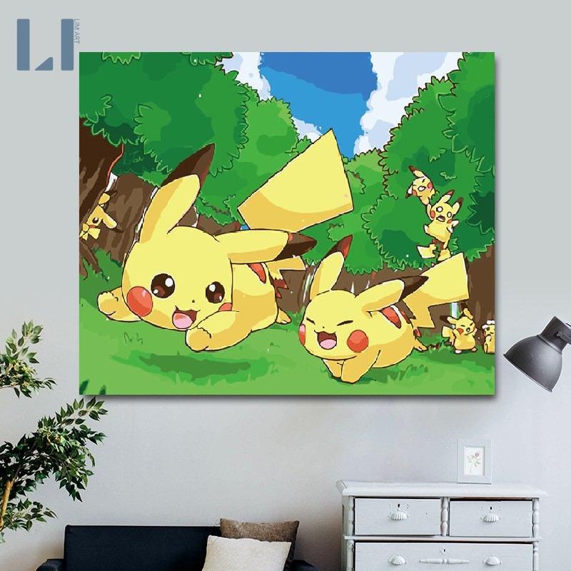 Tranh sơn dầu số hoá có khung LIM Art -Tranh tô màu theo số Pikachu, Pokemon