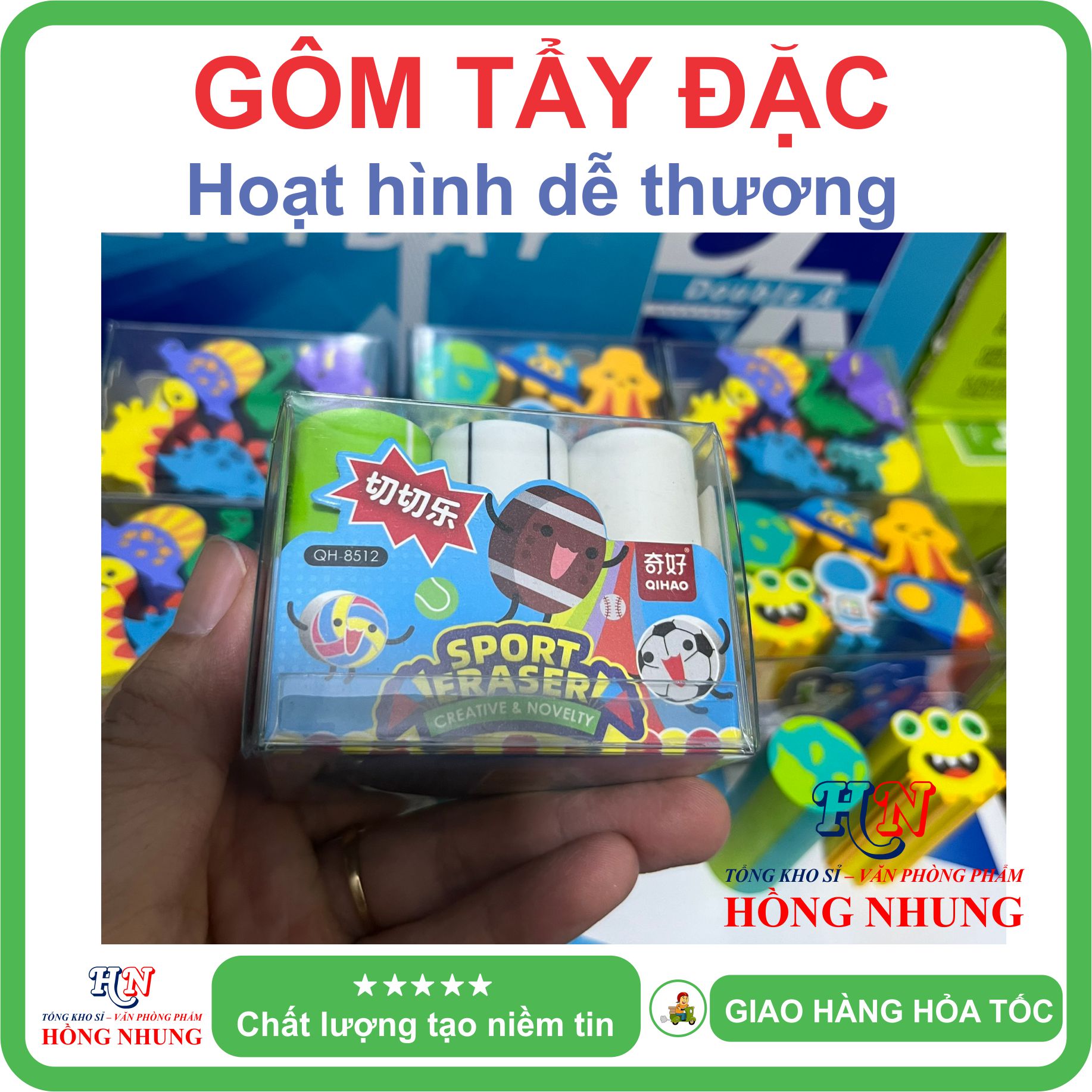 [SÉT] COMBO Hộp 6 cục Gôm Tẩy trẻ em - Nhiều Hình dáng Dễ Thương, An toàn cho bé, Giúp các bé ham học