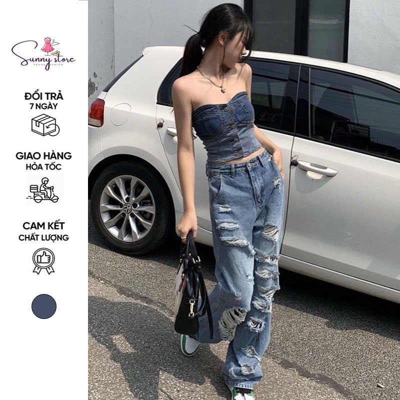 Áo Croptop cúp ngực Jean, hot trend 2023 (SN002) 