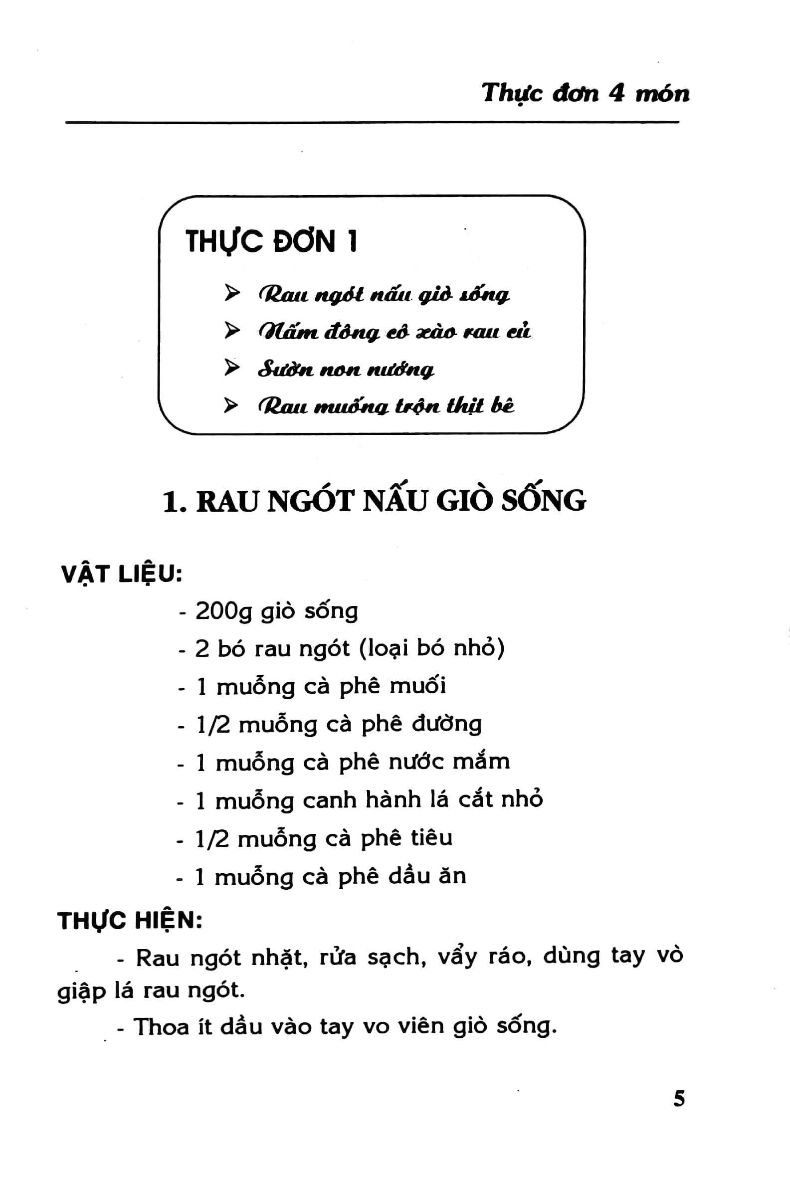 Sách Thực Đơn Bốn Món