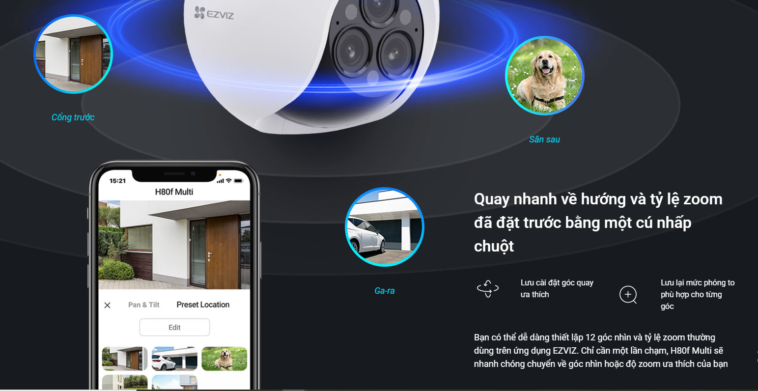 Camera WiFi EZVIZ H80F 3 ống kính 2K 4MP siêu nét cả ngày lẫn đêm, có màu đêm, AI phát hiện người - Hàng chính hãng