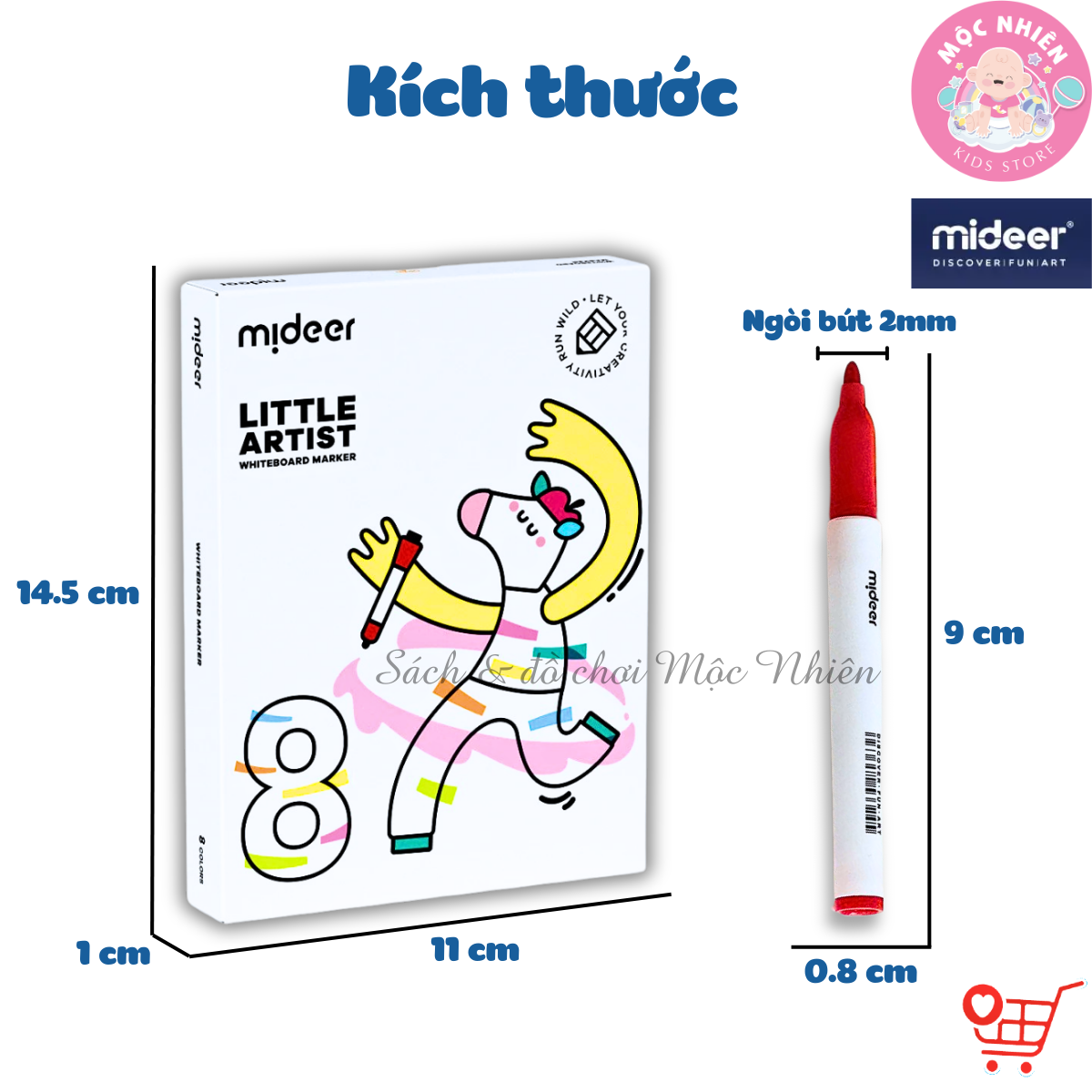 Hộp 08 Bút Lông Màu Vẽ Bảng An Toàn Cao Cấp Cho Bé - Mideer Little Artist Whiteboard Marker MD3224