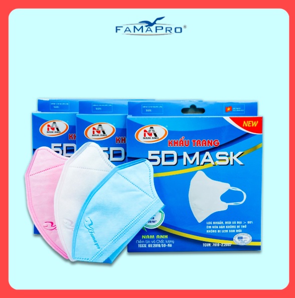 [COMBO Ưu Đãi 3 Hộp] Khẩu trang kháng khuẩn Famapro 5D Mask/Kháng khuẩn, virus, bụi 99% /Chính Hãng 10 cái/hộp)