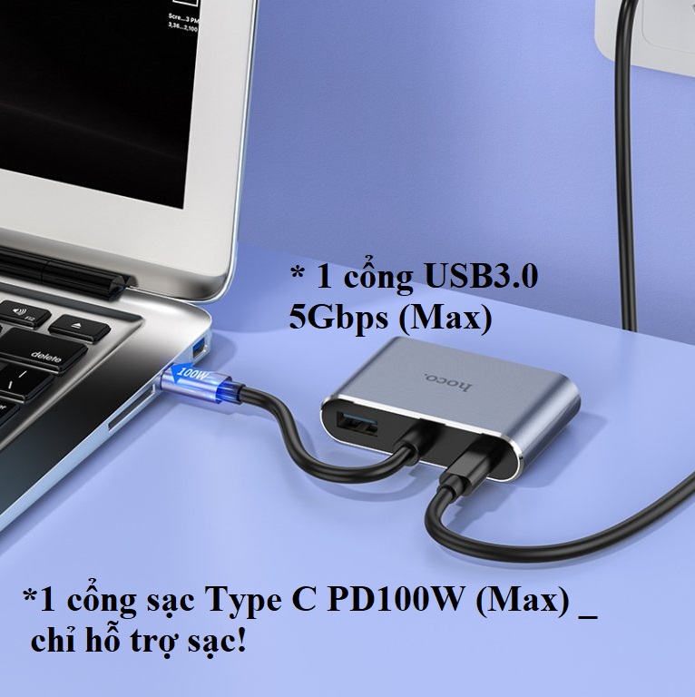 Thiết bị chia cổng type C hub C đa năng 4 trong 1 cho laptop máy tính bảng hoco HB30 _ Hàng chính hãng