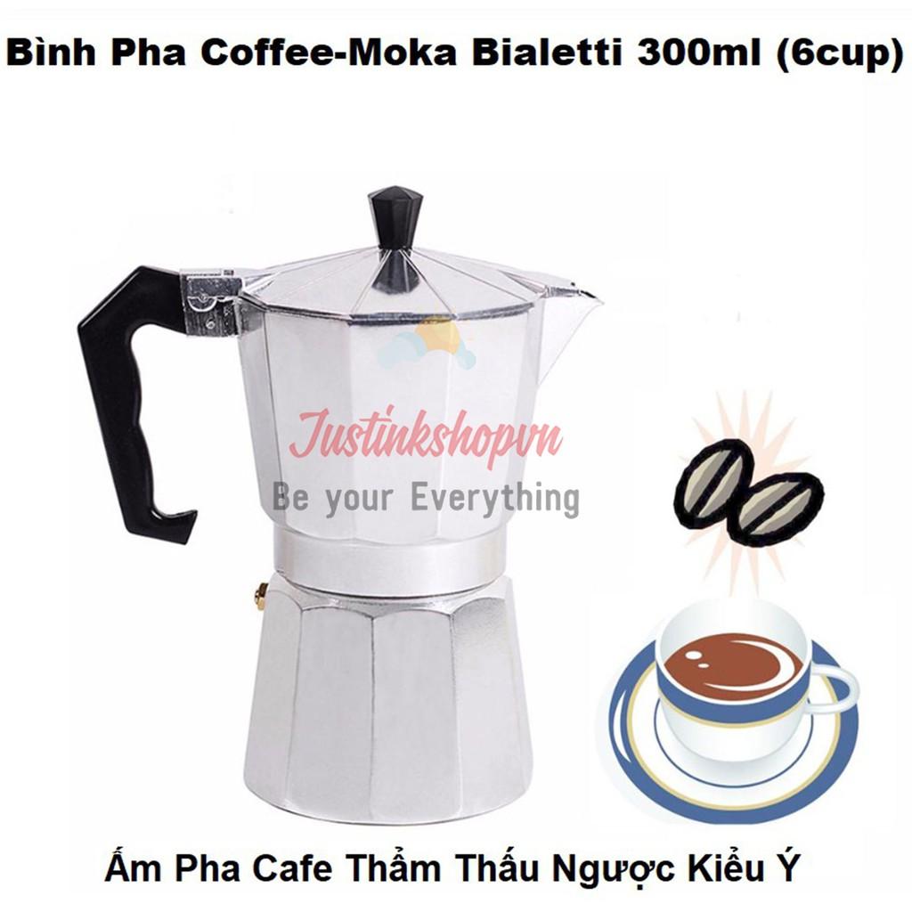 Bình Ấm Phin Pha Cafe Coffee Bằng Inox - Thép Không Gỉ Kiểu Ý Bialetti Moka Express Italy 300ML 6 Cup - JLVQ-4407-BPC3