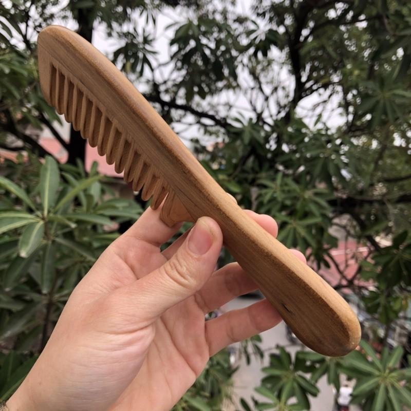 Lược gỗ tự nhiên răng thưa massage đầu giúp lưu thông máu Chải tóc xù, rối, xoăn/ chống tích điện - Chăm sóc tóc