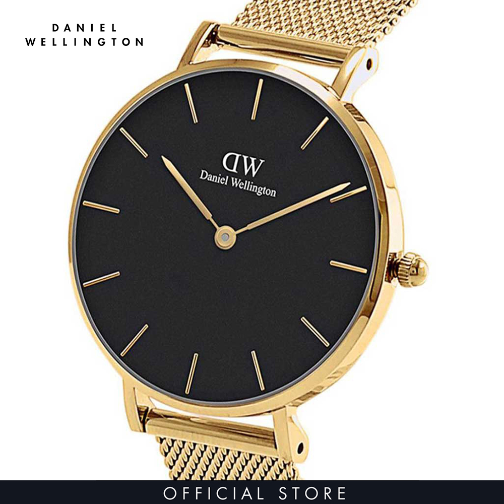 Đồng hồ Nữ Daniel Wellington dây lưới - Petite Evergold mặt đen - vỏ