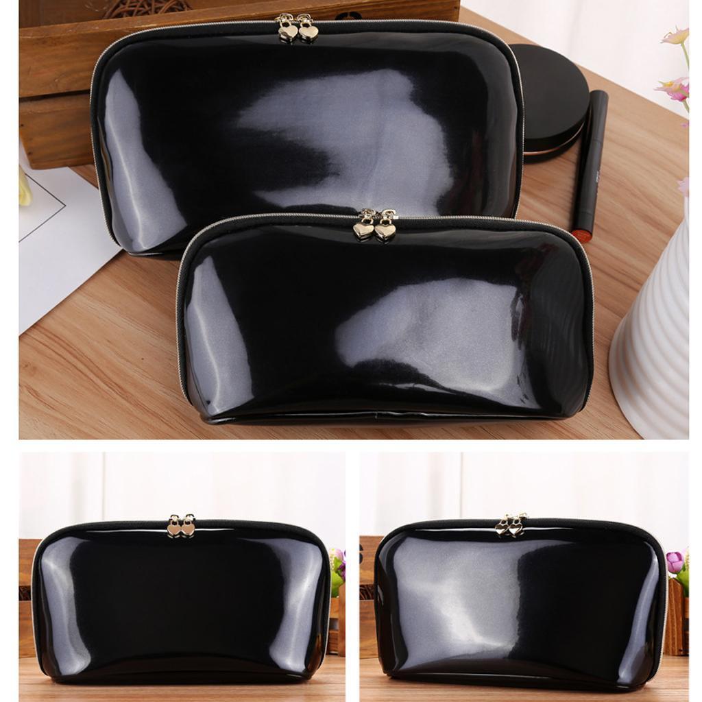 PVC Traveling Makeup Organizer Bag Portable Toiletry Zipper Pouch Black