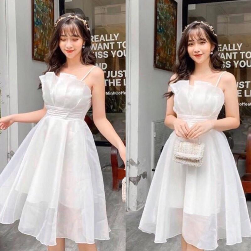 ĐẦM TRẮNG XẾP LI NGỰC CON SÒ DÁNG XOÈ - CHAMY DRESS T183