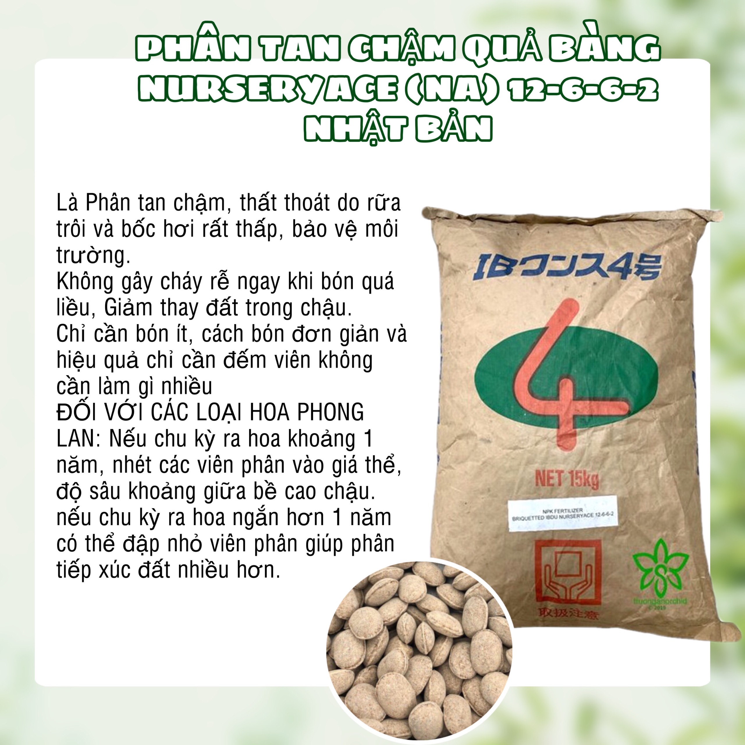 PHÂN TAN CHẬM QUẢ BÀNG NURSERYACE 12-6-6-2 NHẬT BẢN