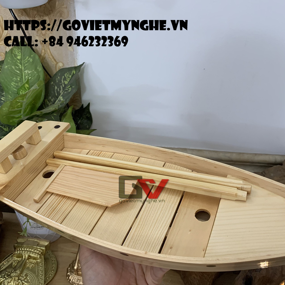 [Dài 43cm - 2 cột buồm] Khay gỗ đựng sushi - khay gỗ đựng sashimi hình con thuyền gỗ sushi - Gỗ thông tự nhiên