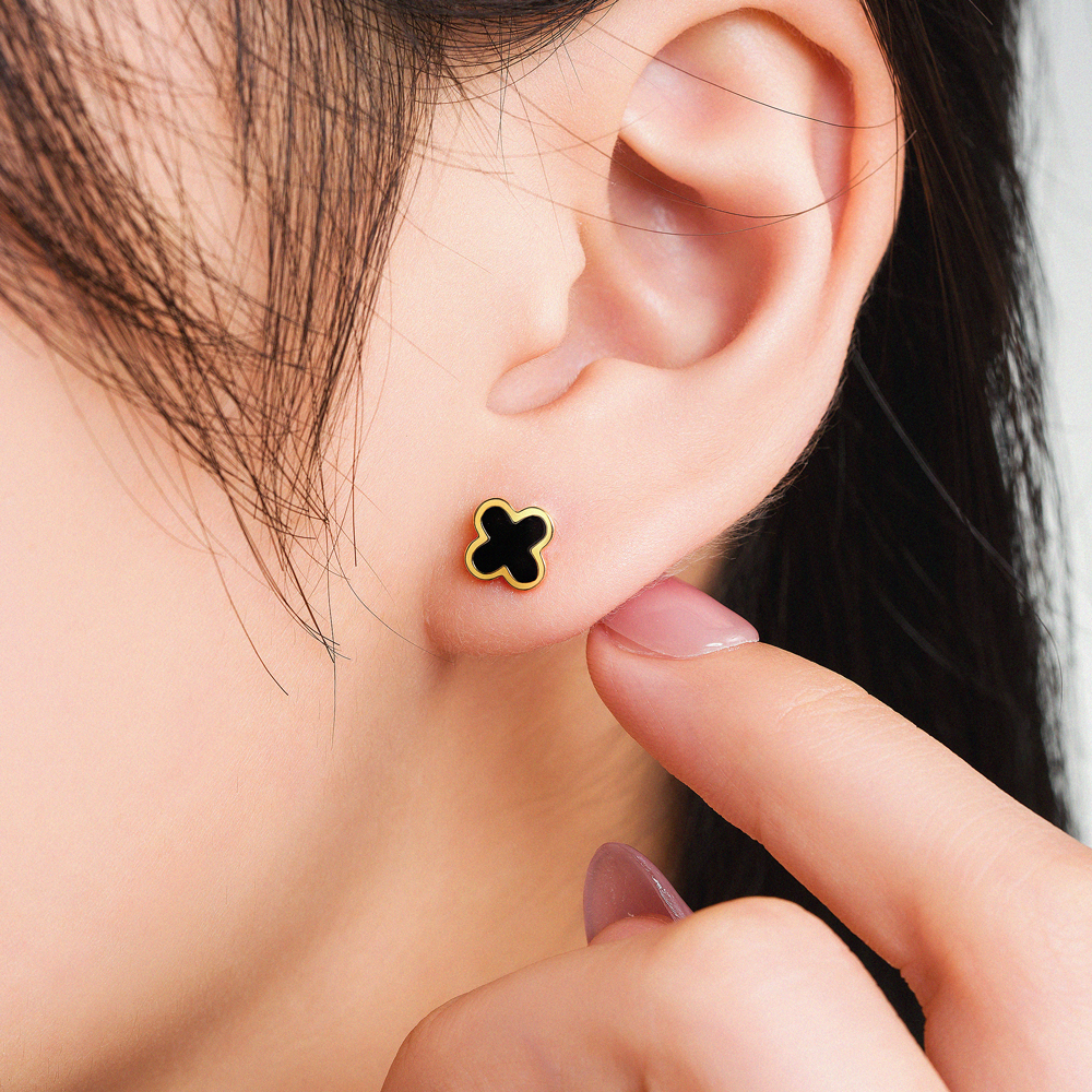 Bông Tai Nữ Hoạ Tiết Cỏ Bốn Lá May Mắn Vàng 14K BTAM122 Huy Thanh Jewelry