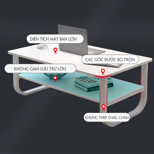 Bàn trà gỗ mặt vân đá cẩm thạch 2 tầng cao cấp sang trọng