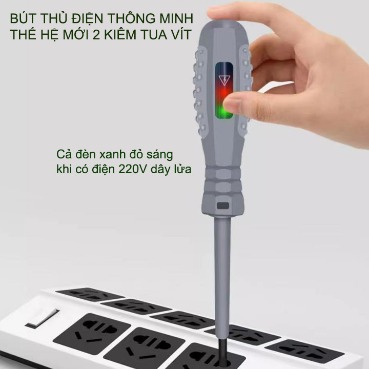 Bút thử điện thông minh thế hệ mới 02, với 2 đèn xanh đỏ, tua vít từ tính, kiểm tra dây điện đứt ngầm, đo thông mạch