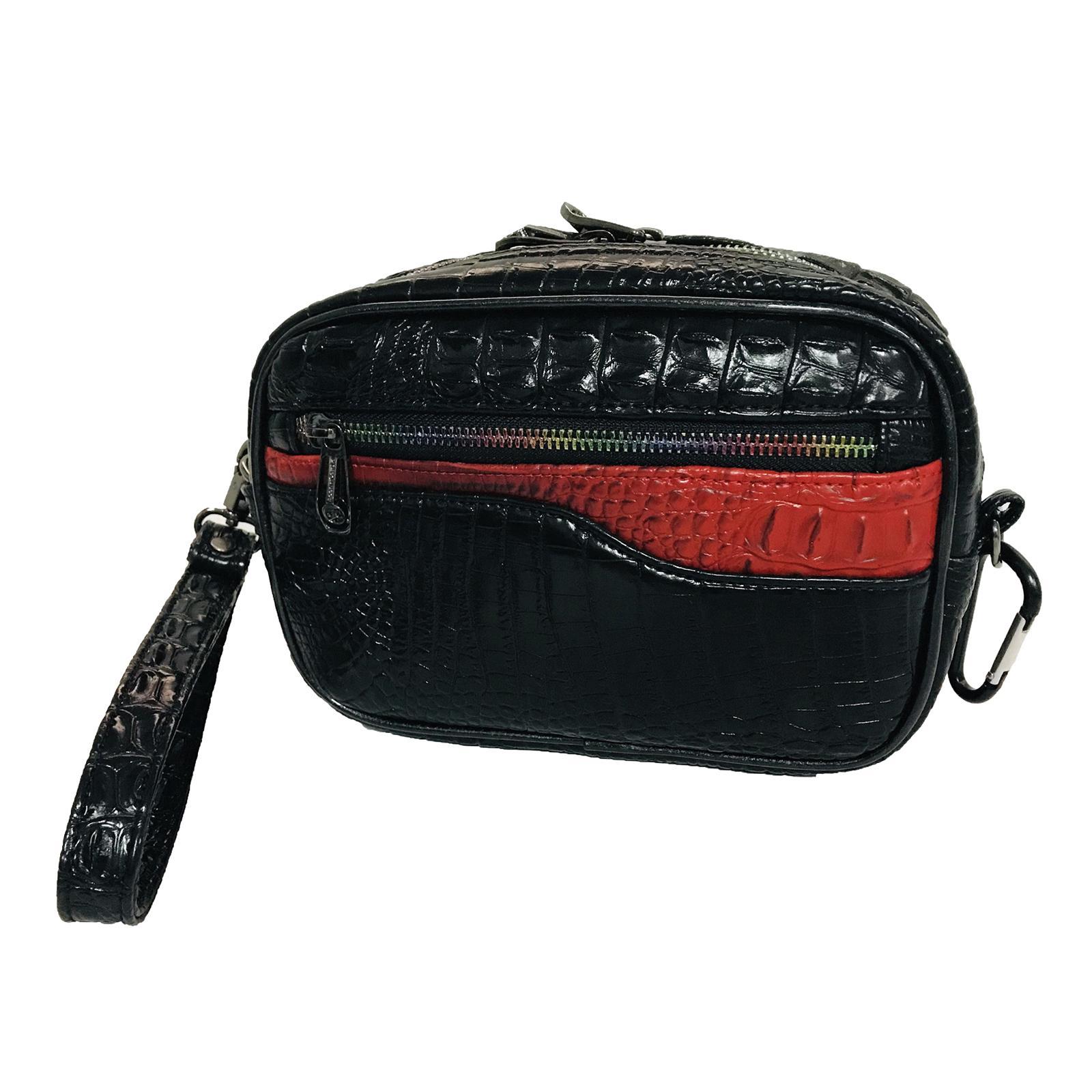 PU Leather Mens Clutch Bag Handbag Zipper Large Capacity Wallet Business Hand Clutch Phone Holder Cards Organizer with Wrist Strap Clip