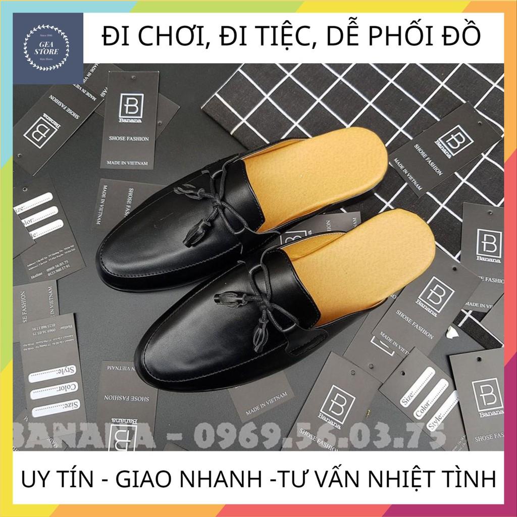 Giày sục nam phong cách trẻ trung, Sục nam cao cấp kết hợp nơ chất liệu da bò pu bền đẹp đế cao su đúc - Mã GEA26