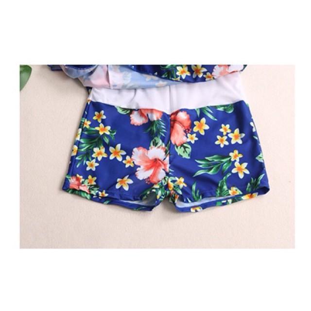 Đồ bơi nữ Bikini 1 mảnh liền thân tặng kèm quần đùi giấu bụng áo tắm một mảnh người béo QC005 - Hoa cam,4XL