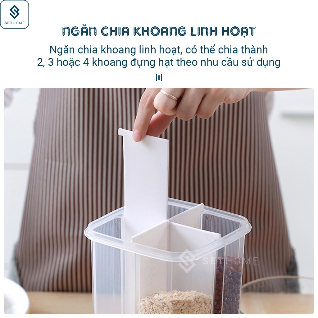 Hộp đựng hạt ngũ cốc - Hũ đựng đậu xanh, đồ khô, thực phẩm, có nắp đậy