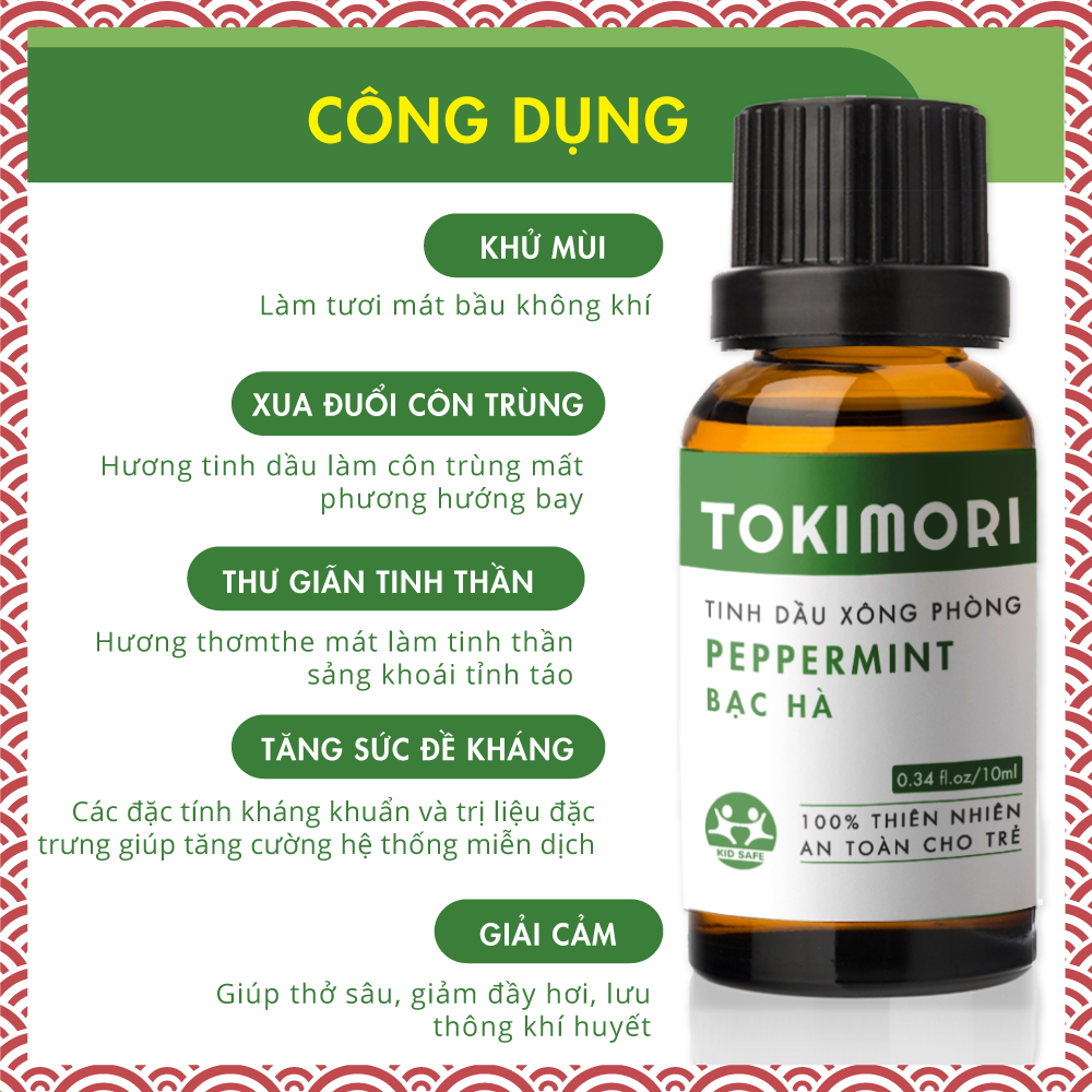 Combo 3 Chai Tinh Dầu Sả Chanh - Cam Ngọt - Bạc Hà TOKI MORI Xuất Khẩu Nhật Bản 100% Thiên Nhiên, An Toàn Cho Trẻ, Xông Phòng, Khử Mùi, Kháng Khuẩn, Đuổi Muỗi, Giải Cảm