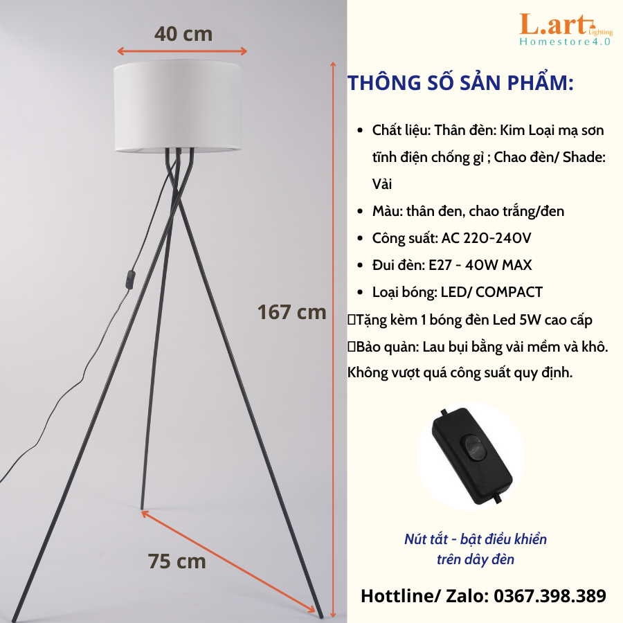 Đèn sàn đèn cây đứng phòng khách chân máy 3 chân hợp kim chống ghỉ DCLA001