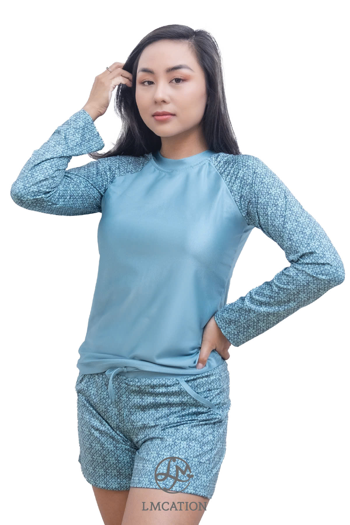 Áo bơi 2 lớp tay dài LMcation Quinn - Xanh ngọc thổ cẩm
