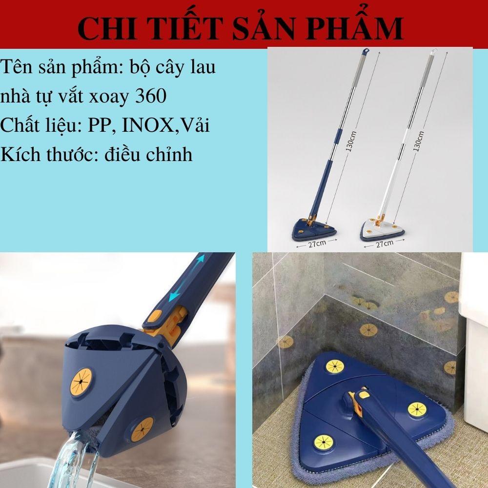 Cây lau nhà xoay 360 độ thông minh tự vắt chổi lau nhà tam giác tự giặt xoay 360 đa năng