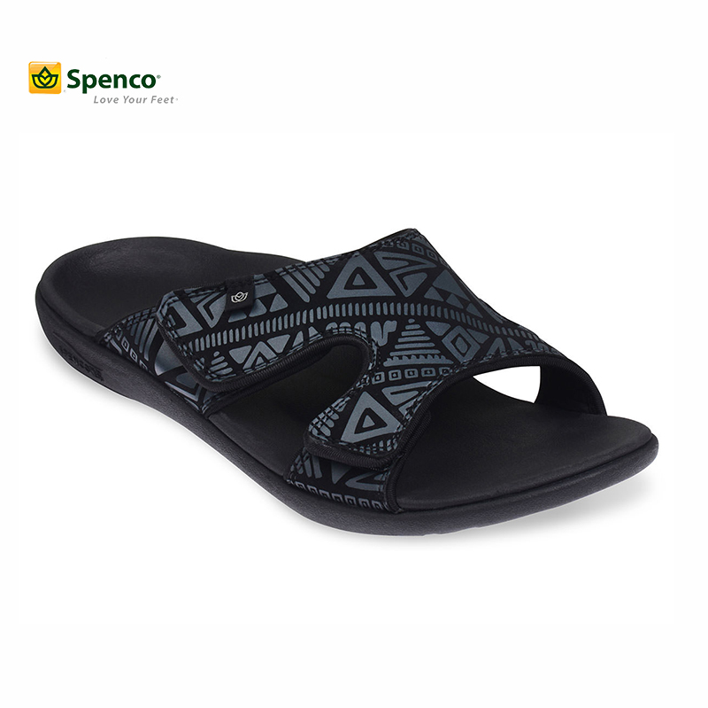 Dép sức khỏe nam Spenco Kholo Tribal Black - Dép quai ngang nam cho bàn chân bẹt, bàn chân vòm thấp
