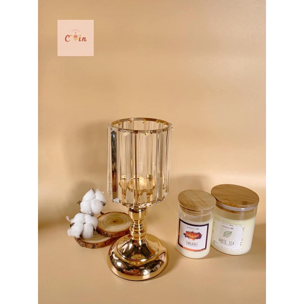 Đế nến đá hoa màu vàng - Chân nến đính đá hoa sang trọng hiện đại, candle holder decor home, trang trí hiện đại