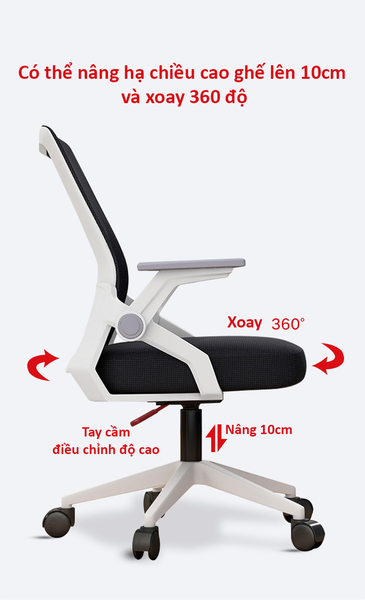 Ghế Xoay Văn Phòng GVP-120 - Thiết Kế Công Thái Học Bảo Vệ Cột Sống - Đệm Lưới Thoáng Khí - Có Tựa Cổ - Hàng Nhập Khẩu Đủ Màu