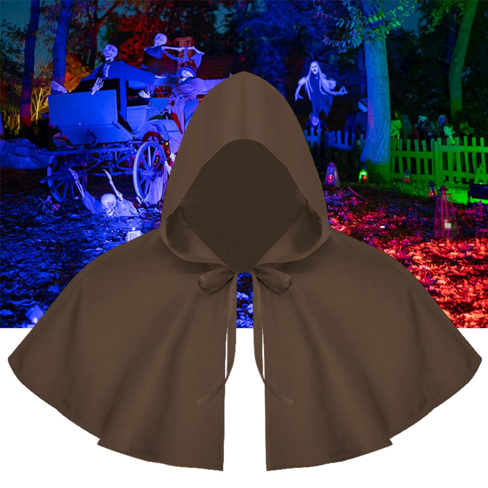 Halloween Cloak Witch Cape Cosplay Unisex Party Gothic Shawl Props Medieval Hooded Cape Hat for Fancy Dress Stage Performance