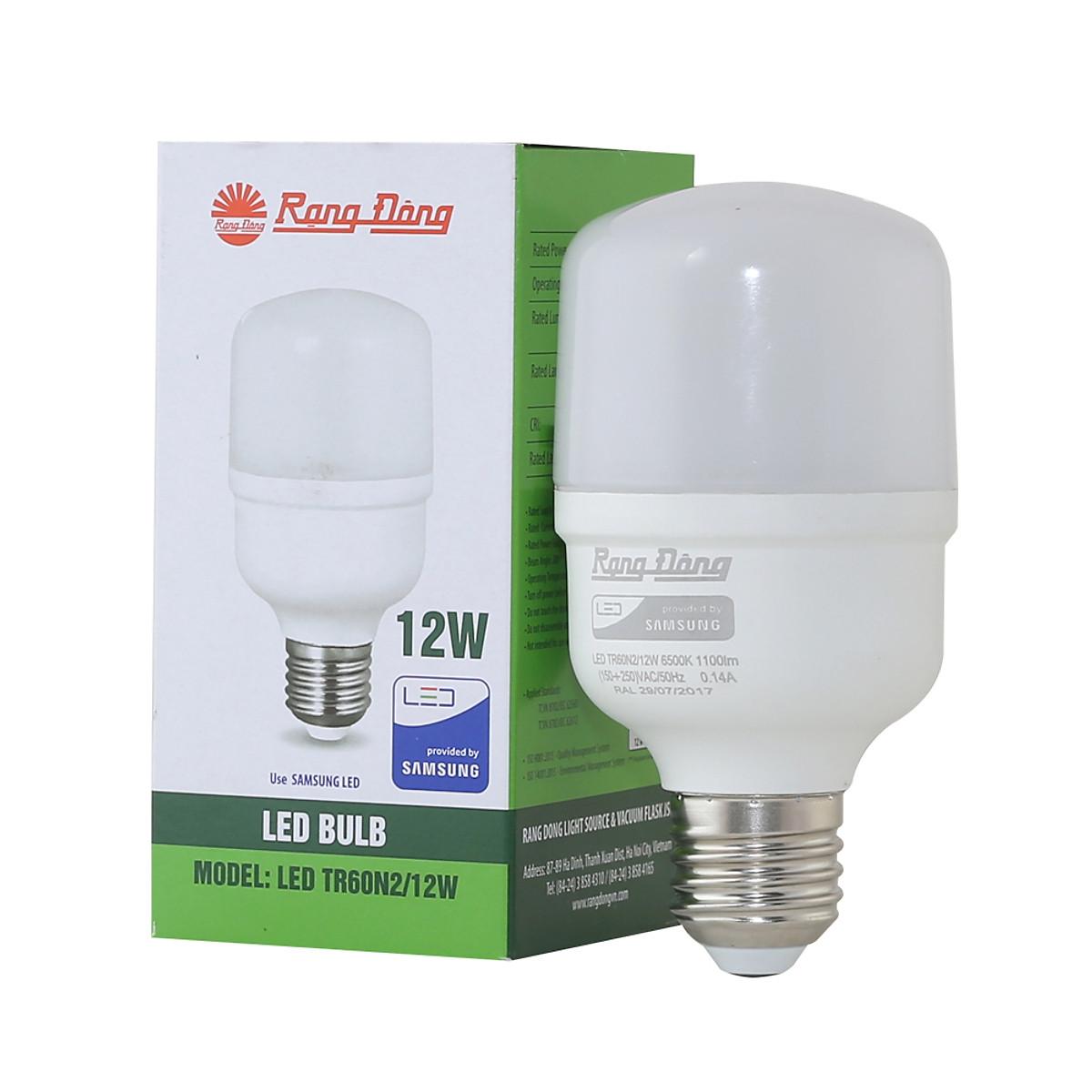 Bóng đèn LED BULB trụ 12W Rạng Đông, chip LED Samsung
