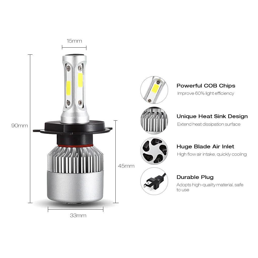 Đèn Led Headlight S2 siêu sáng Ô tô, xe máy (Bộ 2 đèn - Chân đèn H4) - Skylife