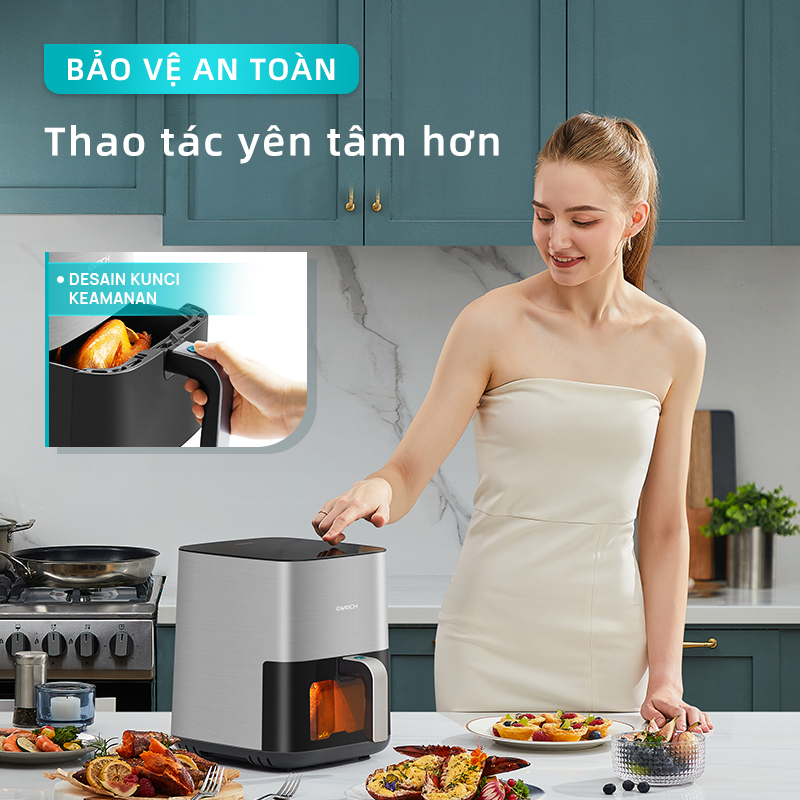 Nồi chiên không dầu hơi nước GWEICH 5.5L GWA-55E02 dung tích 5.5L - Thép không gỉ - Hàng chính hãng