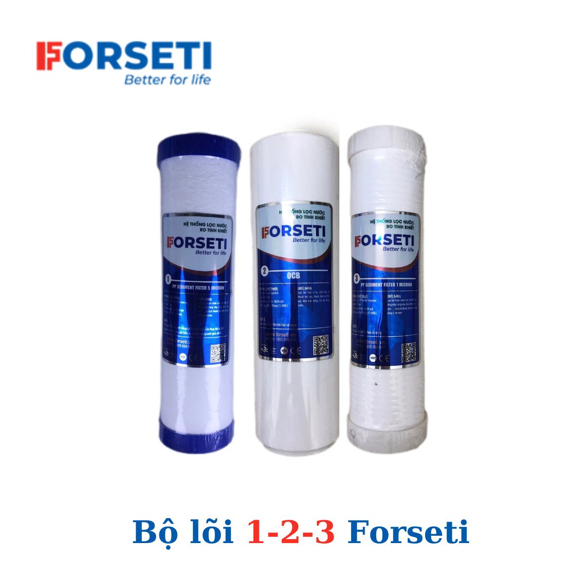 Bộ 3 lõi lọc thô Forseti lõi số 1 - 2 - 3 lọc sạch tạp chất có kích thước từ 1 micron, bảo vệ màng RO - Hàng chính hãng