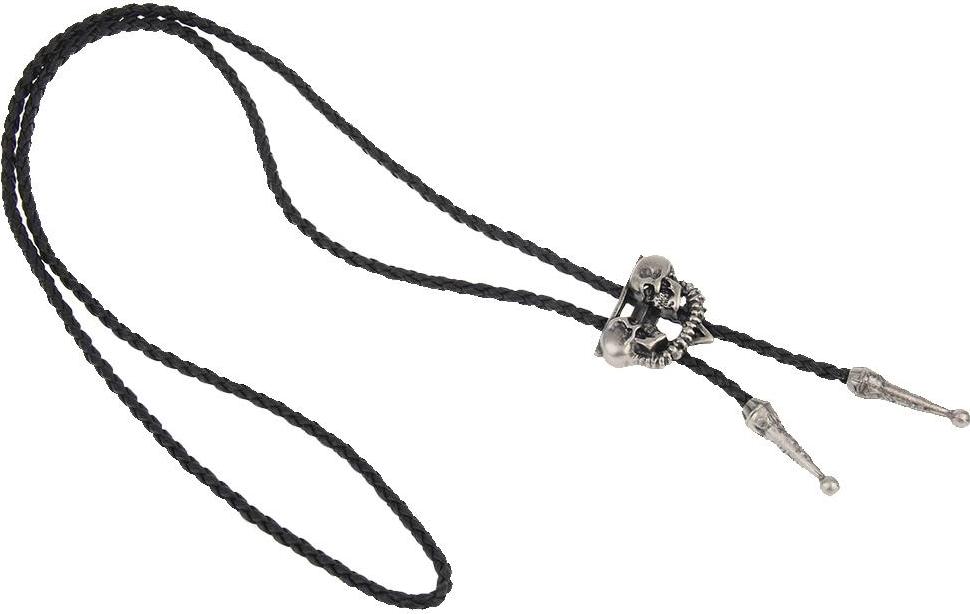 Punk Skeleton Skull Bolo Tie Leather Necktie Necklace Western