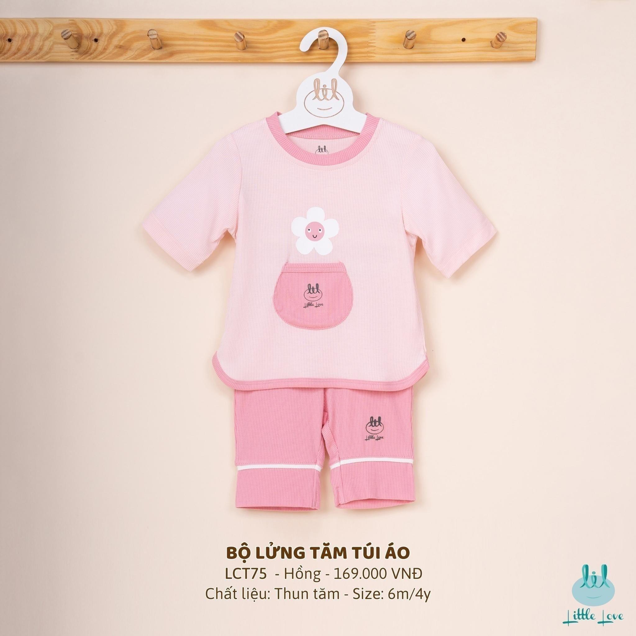 Bộ quần áo lửng thun tăm dành cho bé trai và bé gái LiL - Little Love họa tiết túi áo (LCT75)