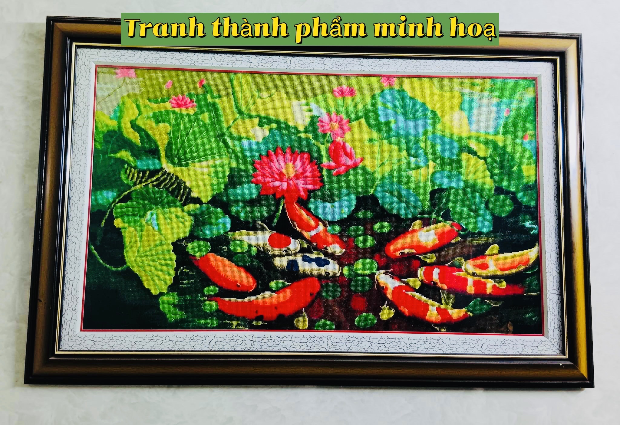 Tranh thêu kín chữ thập cửu ngư quần hội MH2164, kích thước 100*60 cm