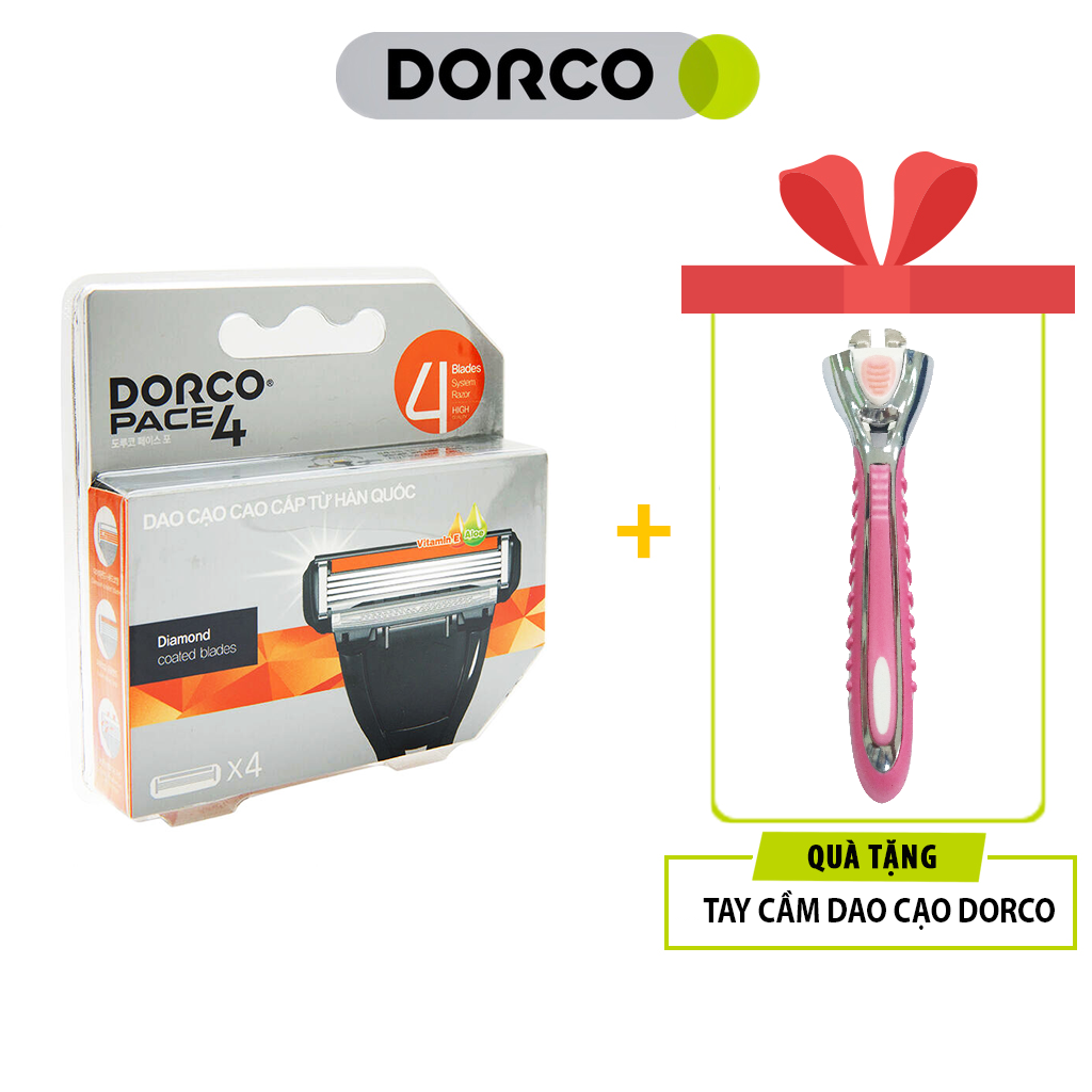 Vỉ 04 Đầu Cạo Râu 4 Lưỡi Dorco Pace 4 FRA 1040-4B + Tặng Tay Cầm Dao Cạo Râu Dorco