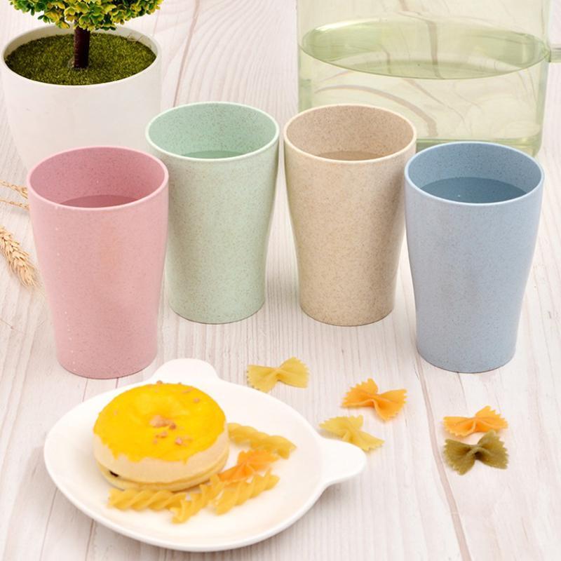 Wheat Straw 4pcs/set Water Cup Biodegradable Children Breakfast Eco-Friendly Milk Drink Cup Couple Mouthwash Cup Drinkware