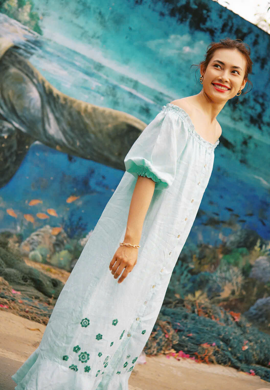 Đầm Midi Linen Thêu Tay Hạ Vy Dre210 thời trang thiết kế Hity