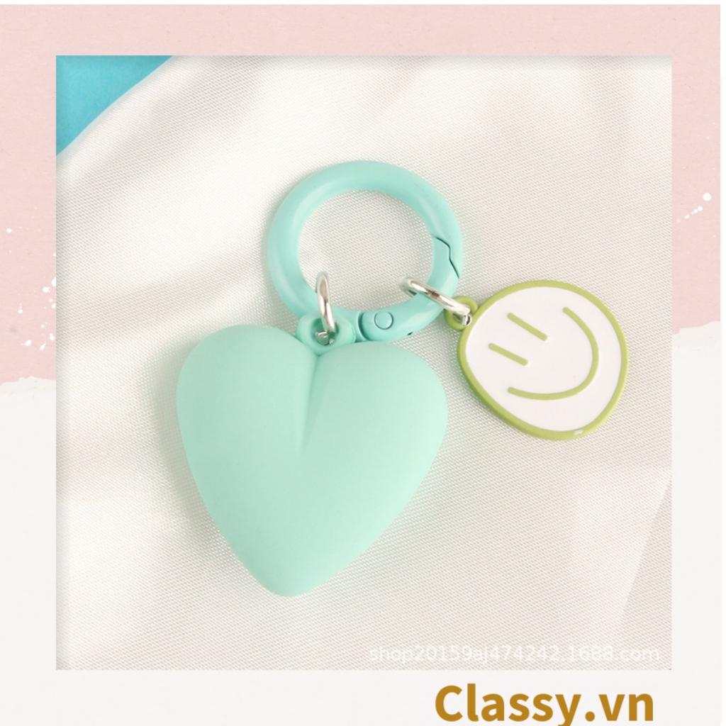 Móc khóa Classy, móc đeo điện thoại trái tim đính kèm mặt cười màu pastel, móc khóa balo, điện thoại PK1539